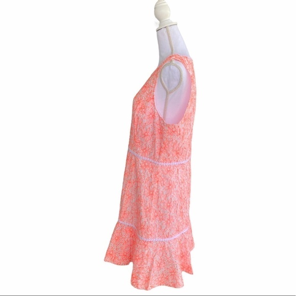 Lilly Pulitzer Ellen Flounce Dress Cantaloupe Embroidered Floral Ruffle Sz 0 NWT - Picture 2 of 9
